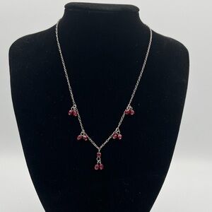 925 Silver Chain Necklace – Unique Red Bead Cluster Design